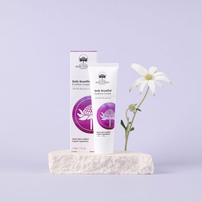 Australian Bush Flower Body Beautiful Essence Cream 50ml — manufacturer styled tube and carton with a flower