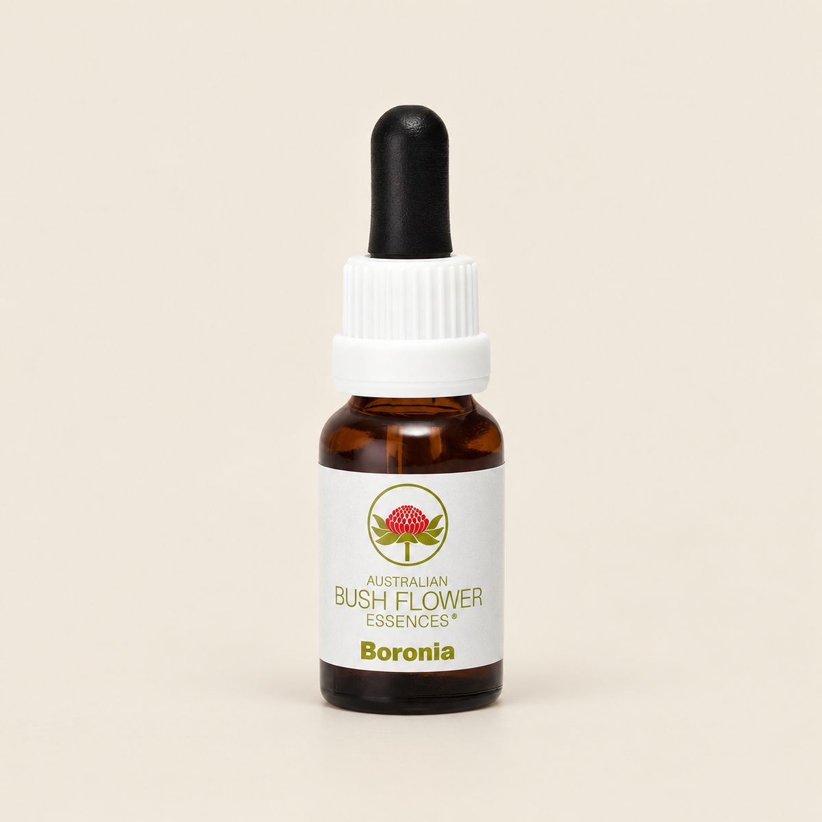 Australian Bush Flower boronia 15ml — product on a warm beige background