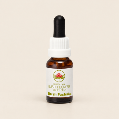 Australian Bush Flower bush fuchsia 15ml — bottle on a warm beige background
