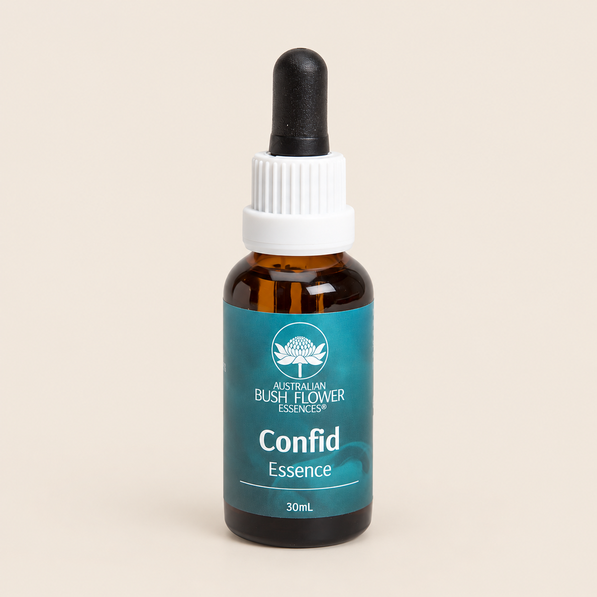 Australian Bush Flower Confid (Confidence) Essence Drops – 30ml — bottle front on beige background