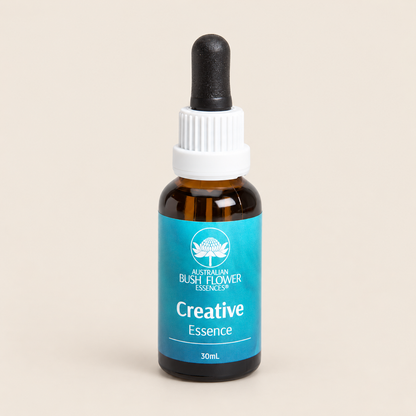 Australian Bush Flower Creative Essence Drops – 30ml — bottle front on beige background