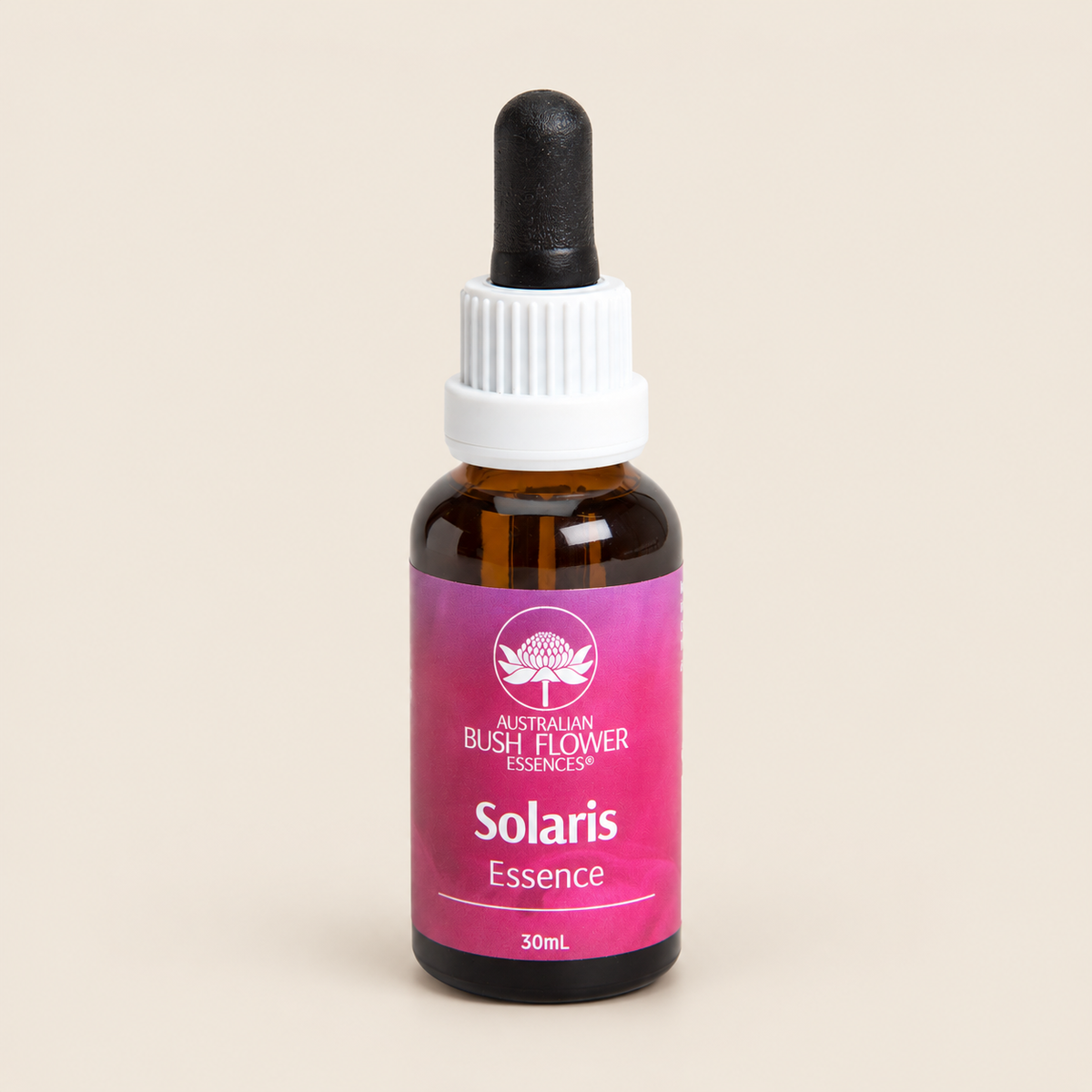Australian Bush Flower solaris 30ml — bottle on a warm beige background