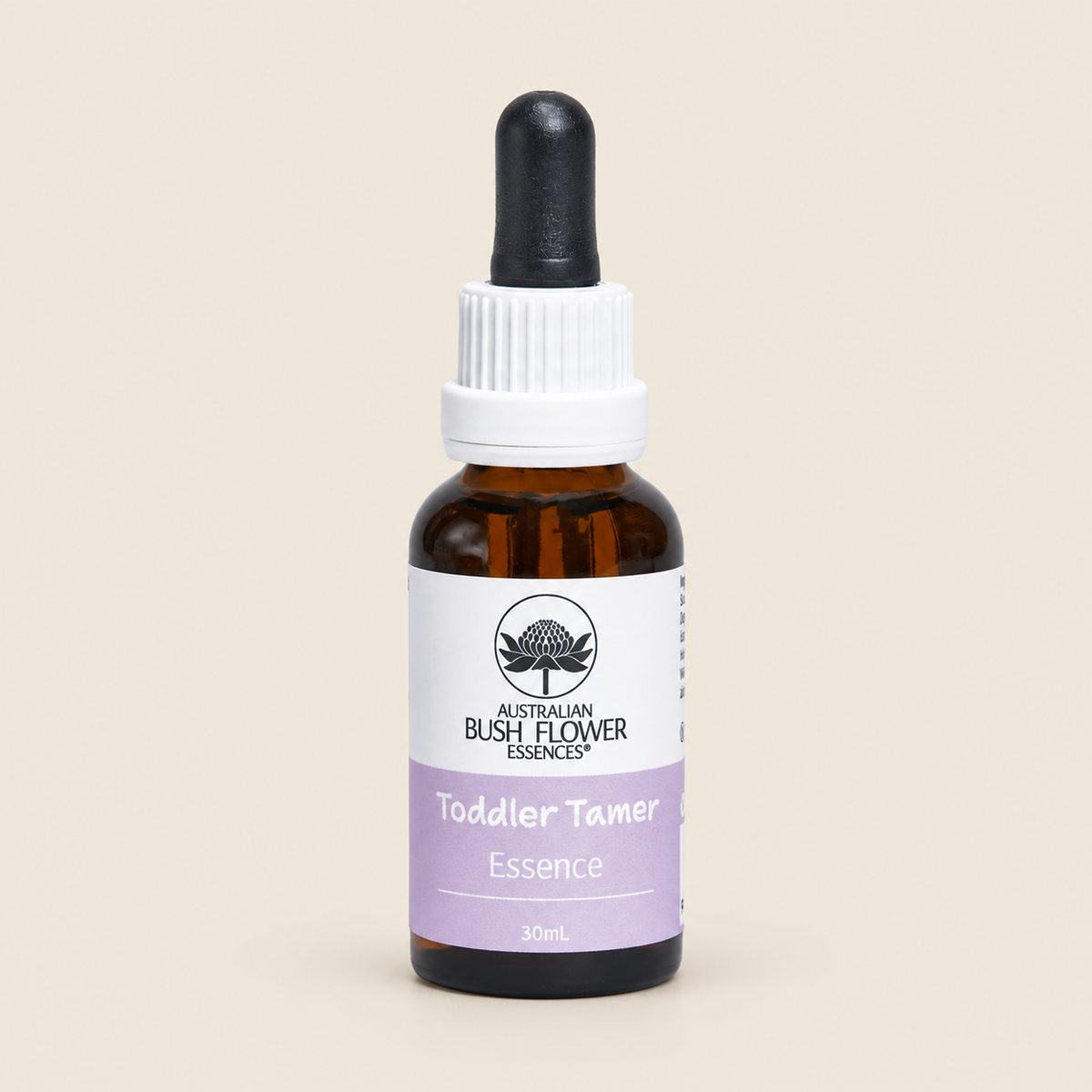 Australian Bush Flower toddler tamer 30ml — bottle on a warm beige background