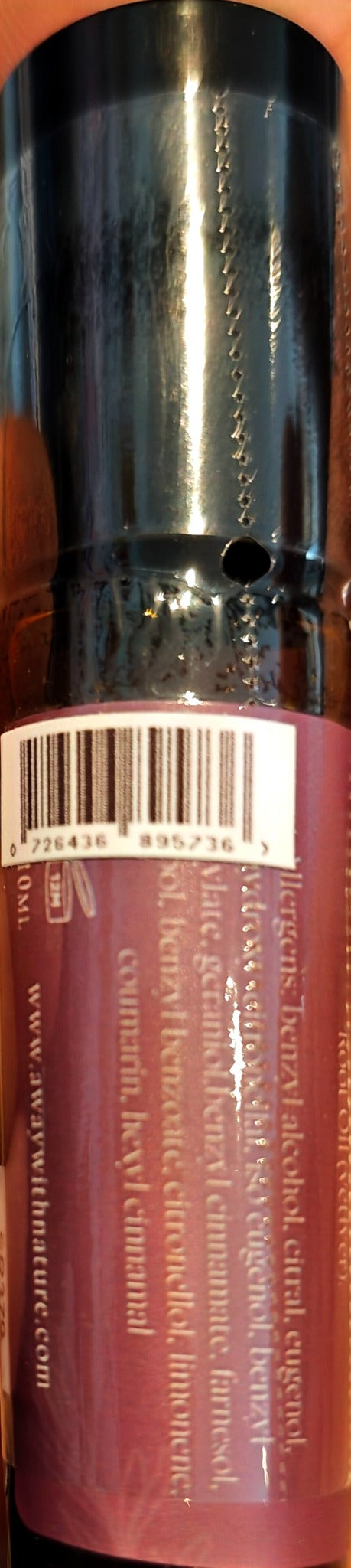 Away With Nature Serenity Roller Blend fragrance allergen declaration and barcode label