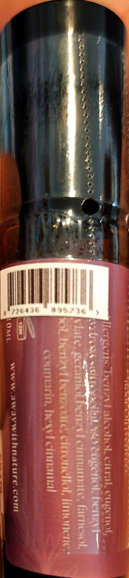 Away With Nature Serenity Roller Blend fragrance allergen declaration and barcode label
