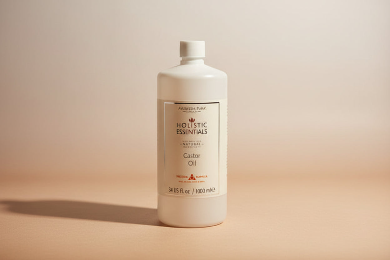 Holistic Essentials Castor Oil bottle on a white background