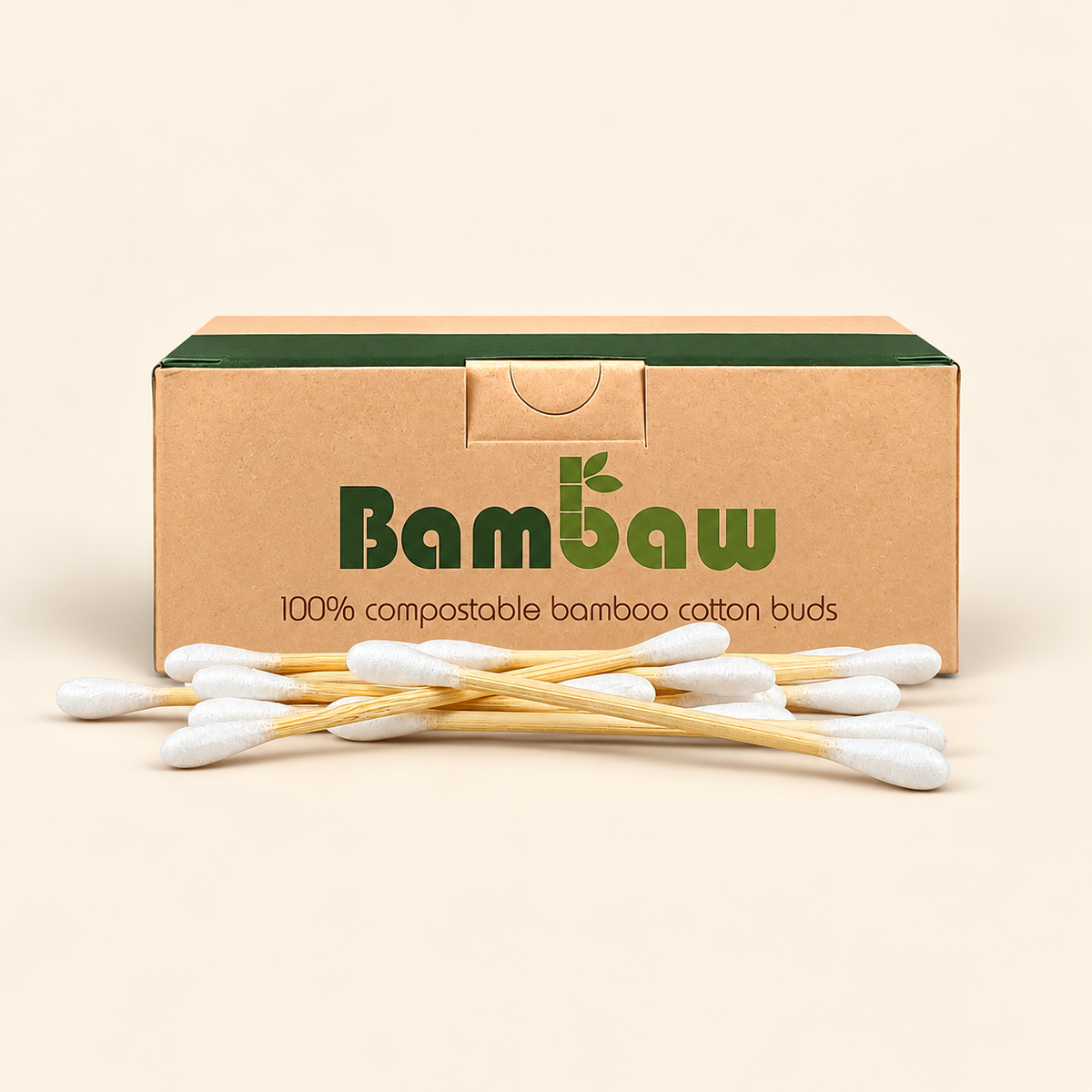 Bambaw Bamboo Cotton Buds 200 on a warm beige background