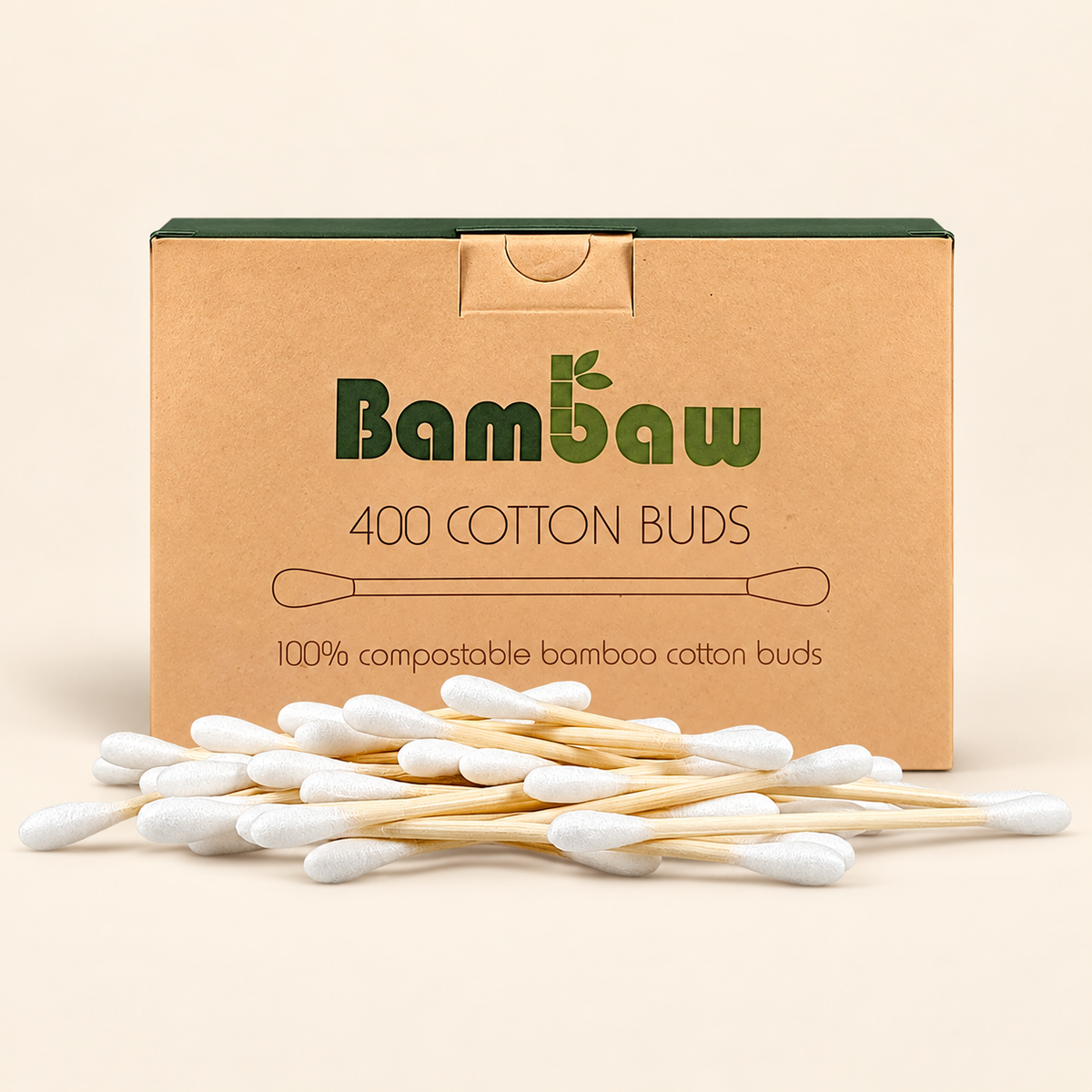 Bambaw Bamboo Cotton Buds 400 on a warm beige background