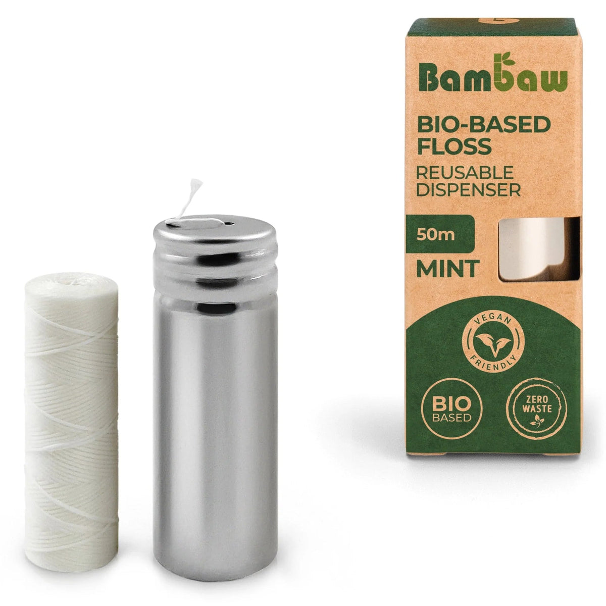 Bambaw PLA Dental Floss with Dispenser – 50m — original manufacturer product photo