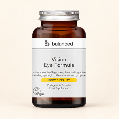 Balanced Vision Eye Formula 30 capsules on a warm beige background