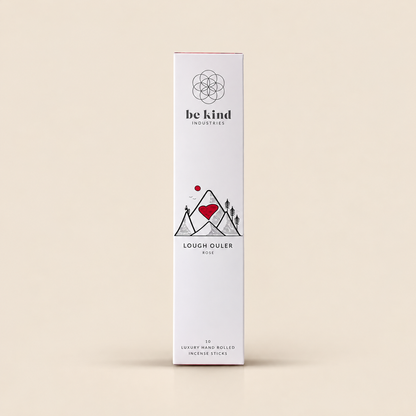 Be Kind Lough Ouler Rose & Sandalwood Incense – 10 Sticks on a warm beige background
