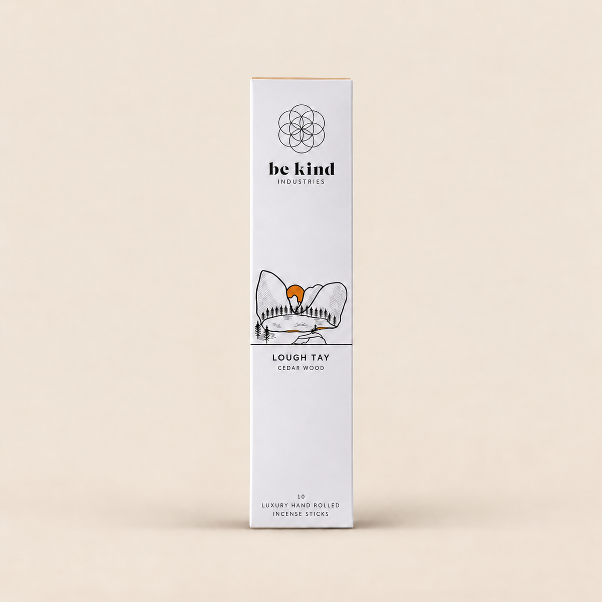 Be Kind Lough Tay Cedarwood Incense – 10 Sticks on a warm beige background