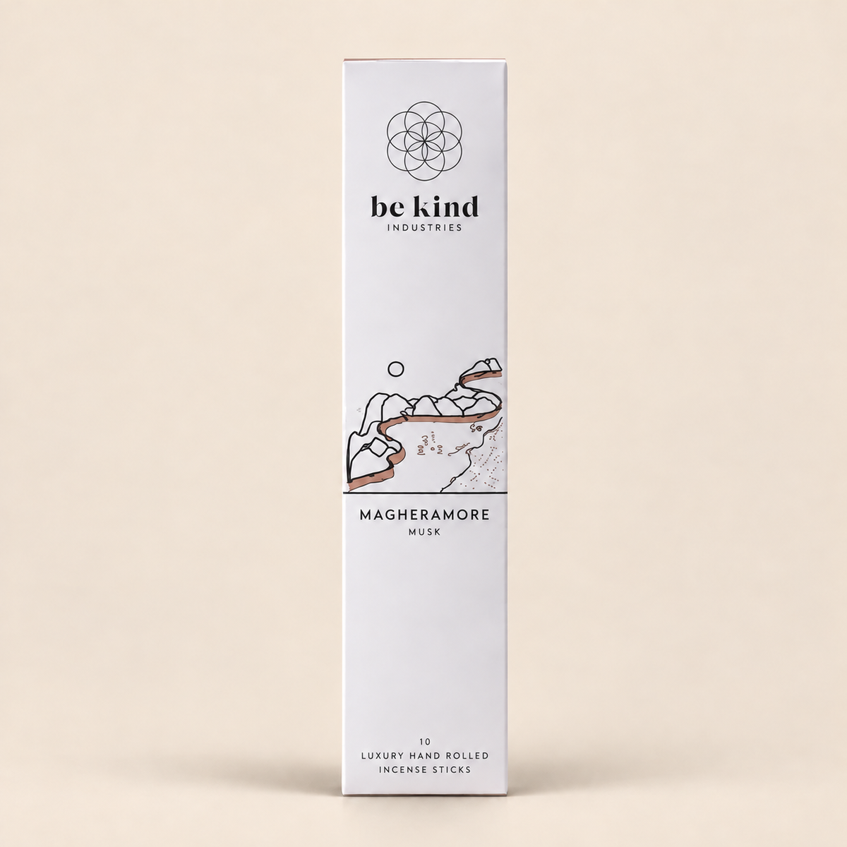 Be Kind Magheramore Musk Incense – 10 Sticks on a warm beige background