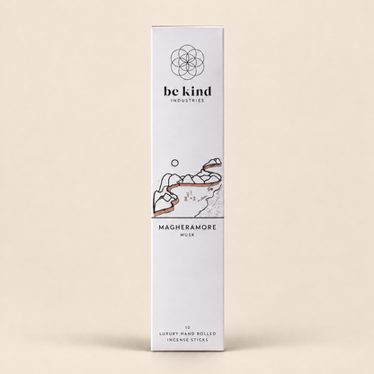 Be Kind Magheramore Musk Incense – 10 Sticks on a warm beige background