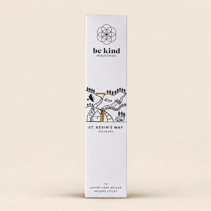 Be Kind St Kevin’s Way Pushkara Incense – 10 Sticks on a warm beige background