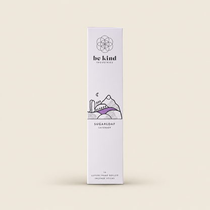 Be Kind Sugarloaf Lavender Incense – 10 Sticks on a warm beige background