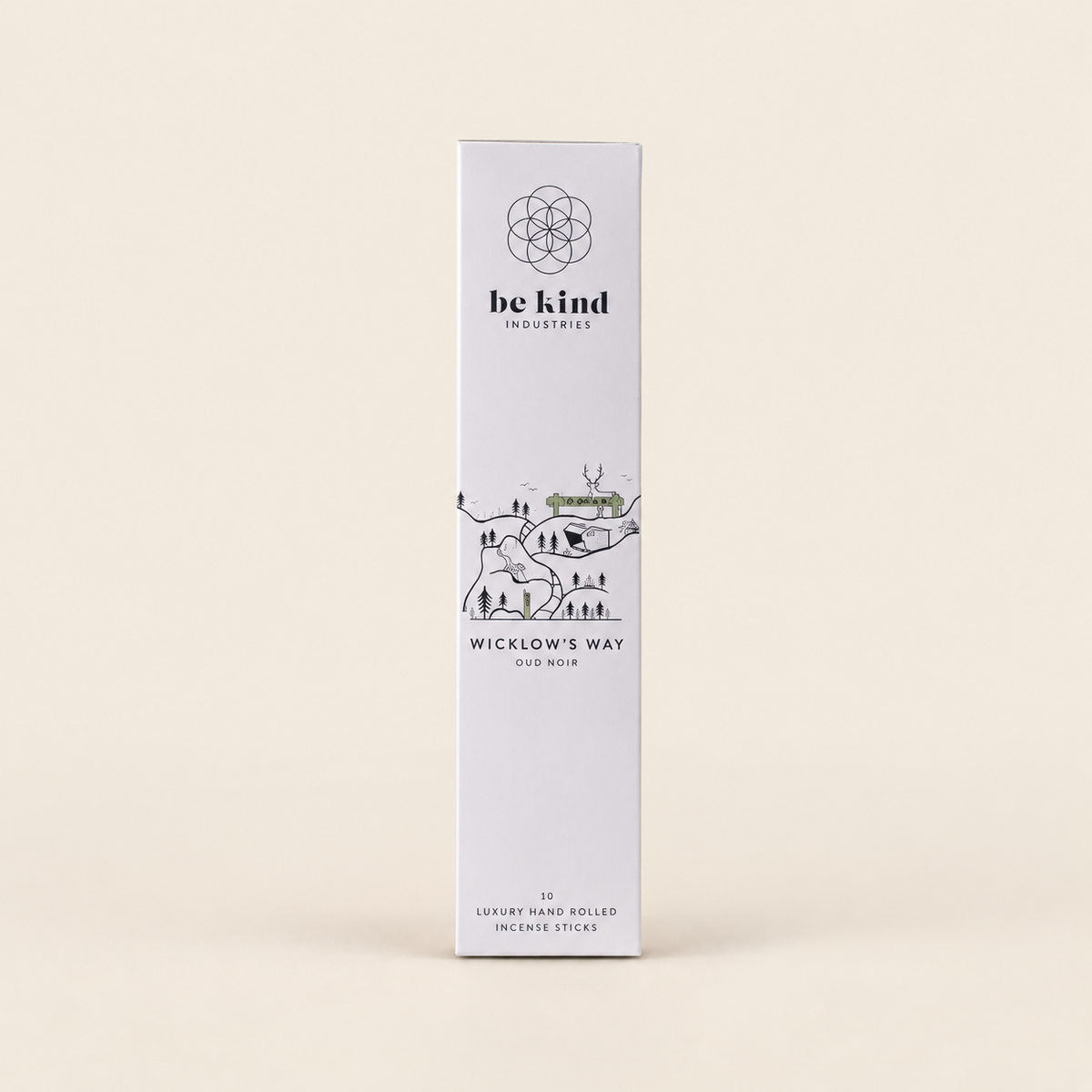 Be Kind Wicklow’s Way Oud Noir Incense – 10 Sticks on a warm beige background