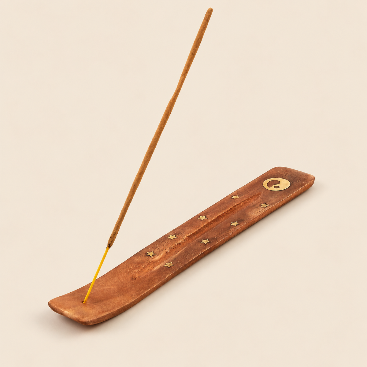 Be Kind Wooden Incense Holder on a warm beige background; incense shown for illustration only