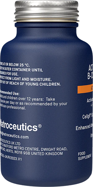 Key ingredients of Natroceutics Activated B-Complex Advanced – B1, B2, B3, B5, B6, B7, B9 (5-MTHF), B12 (Methylcobalamin), and liposomal L-theanine.