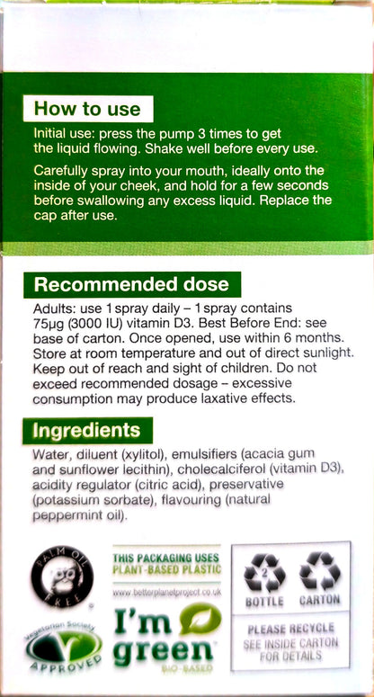 Better You D Lux 3000 Vitamin D oral spray ingredients, recommended dose and directions