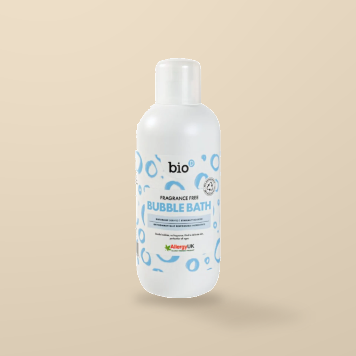 Bio-D Fragrance Free Bubble Bath – 1L — original product packaging on warm beige background