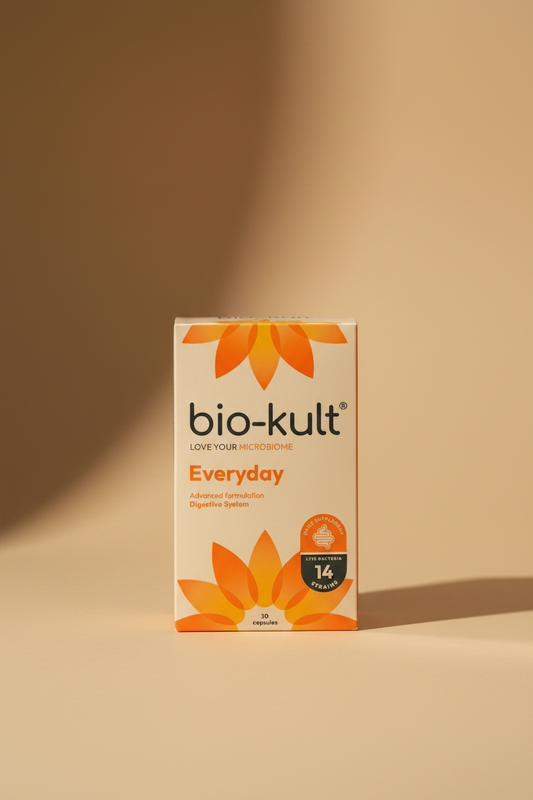 Bio-Kult Everyday supplement box with orange and beige design