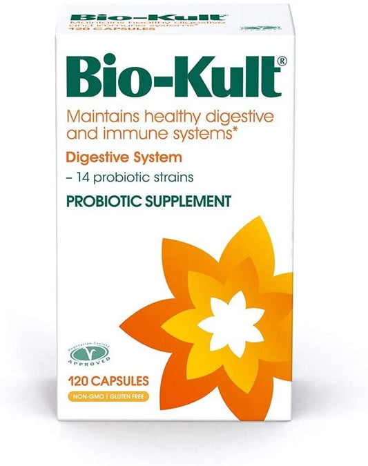 Bio-Kult 14 Strain Probiotics front packaging – 60 capsules of multi-strain live bacteria.