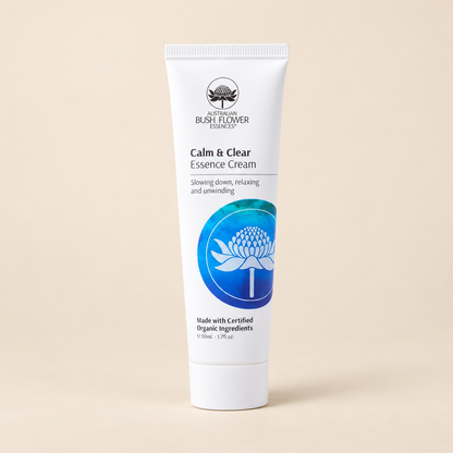 Australian Bush Flower calm clear cream on a warm beige background