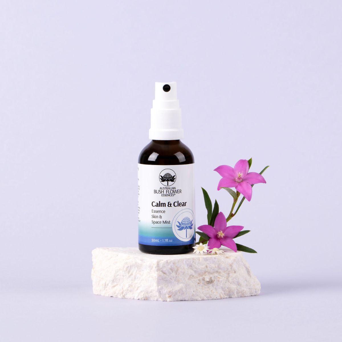 Australian Bush Flower mist bottle displayed beside flowers