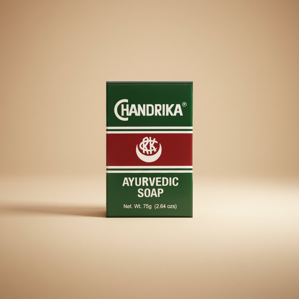 Chandrika Ayurvedic Soap packaging on a white background