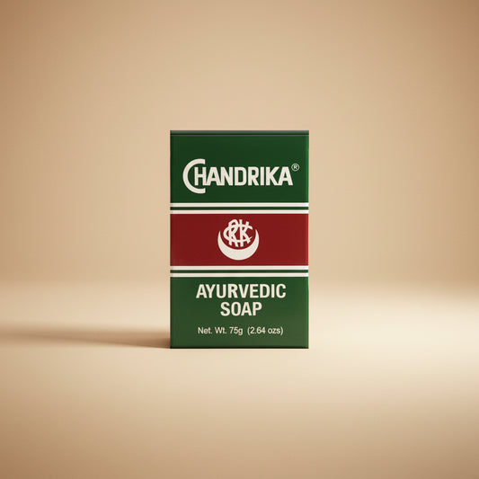 Chandrika Ayurvedic Soap packaging on a white background