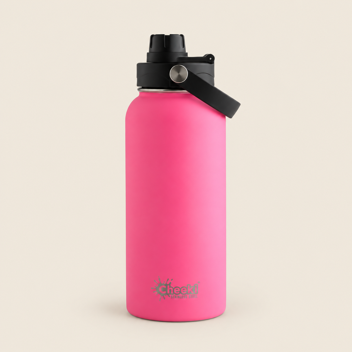 Cheeki Adventure Insulated Water Bottle – Magenta 1L on a warm beige background
