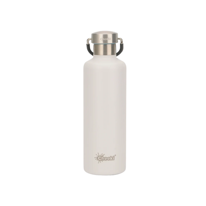 Cheeki Classic Insulated Water Bottle – White 600ml showing the product and lid