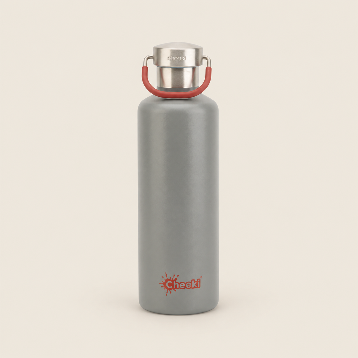 Cheeki Classic Insulated Water Bottle – Slate 600ml on a warm beige background