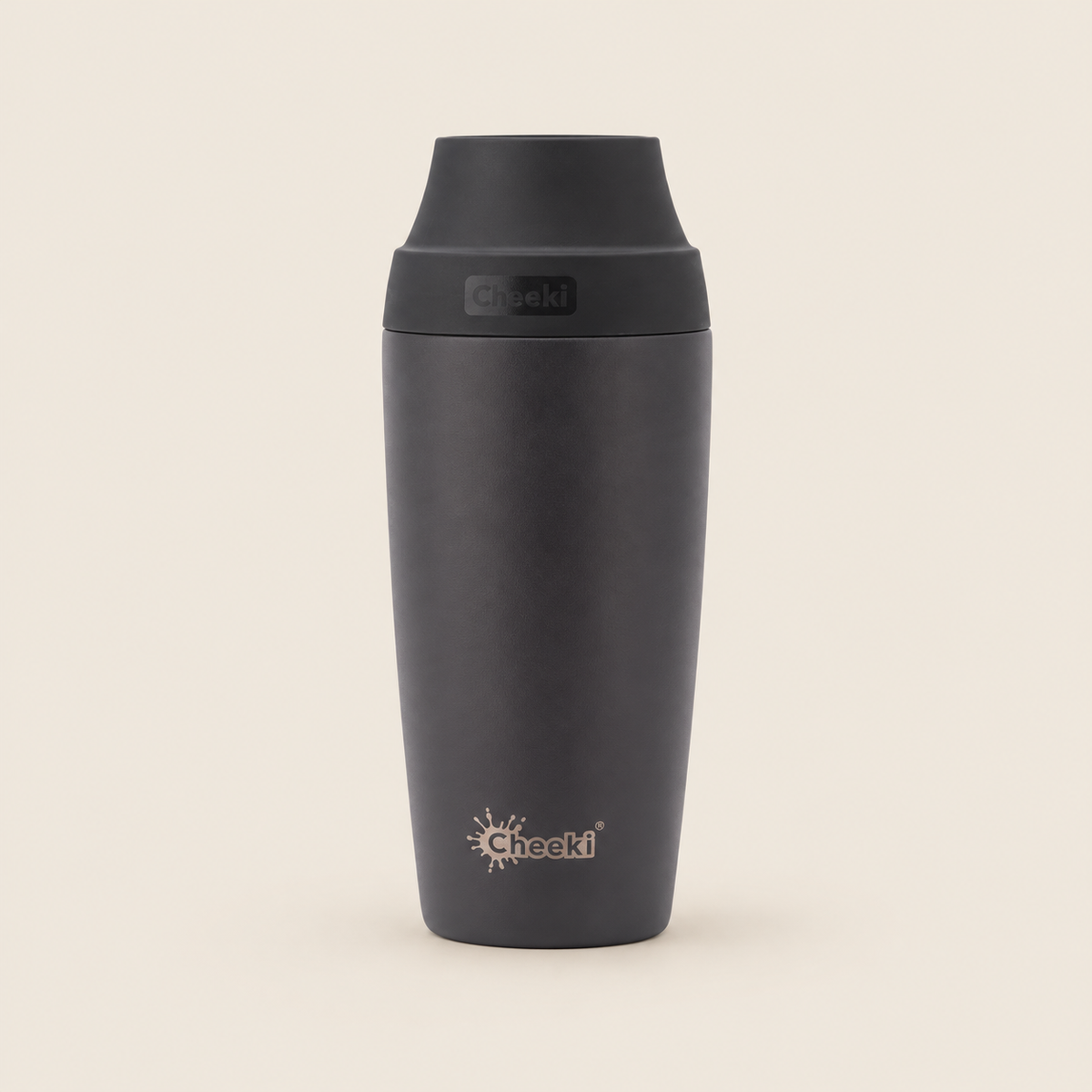 Cheeki Insulated Coffee Mug – Chocolate 450ml on a warm beige background