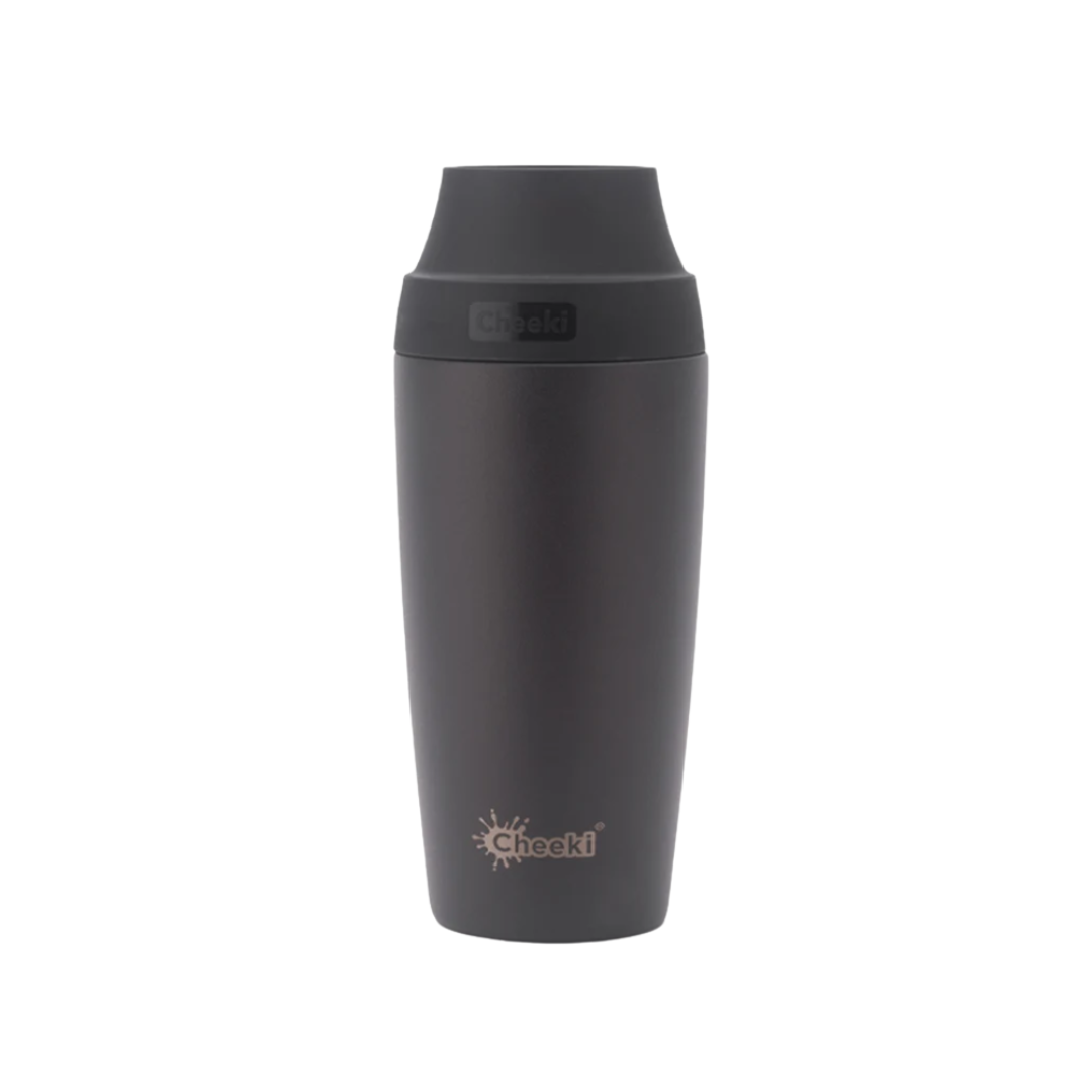 Cheeki Insulated Coffee Mug – Chocolate 450ml showing the product and lid
