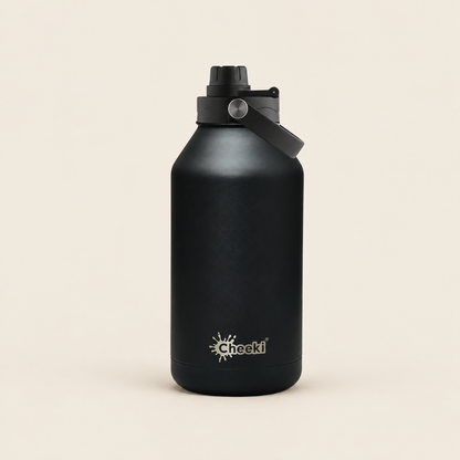 Cheeki Adventure Insulated Water Bottle – Black 2L on a warm beige background