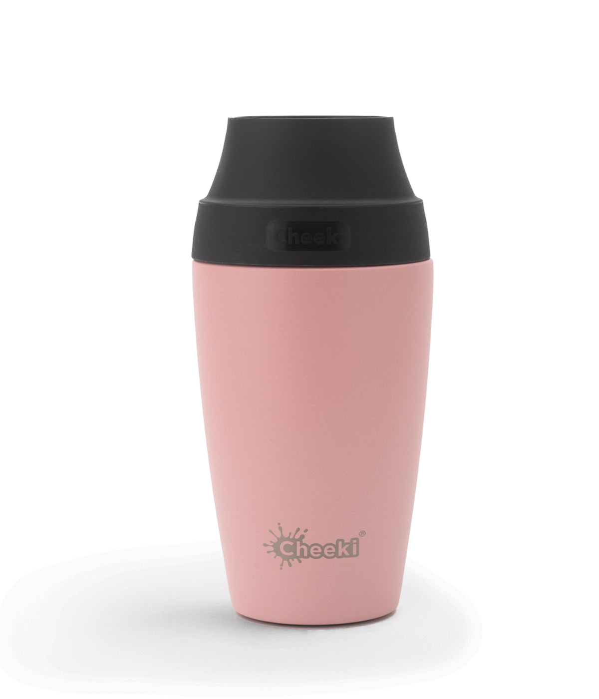 Cheeki Pink Insulated Coffee Mug 350ml with black pop-up lid