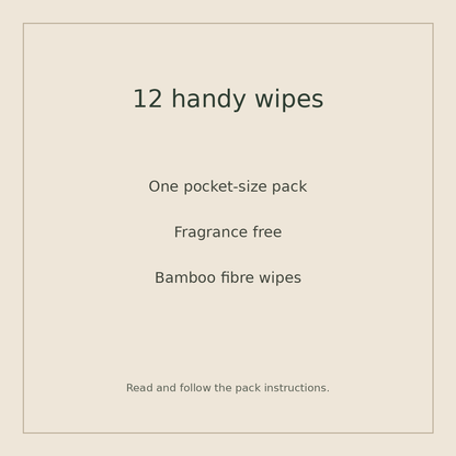 12 handy wipes: one pocket-size fragrance-free bamboo wipe pack