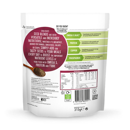 Chia Bia Milled Chia Seed 315g back pack information