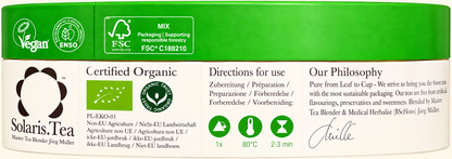 Solaris Chun Mee Green Tea – 15 Organic Tea Bags — complete readable product label