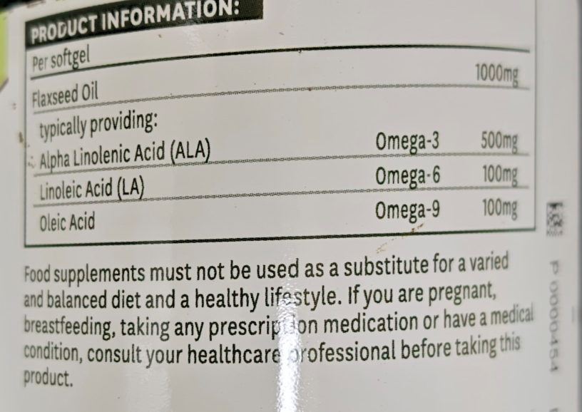 Cold pressed flaxseed oil capsules