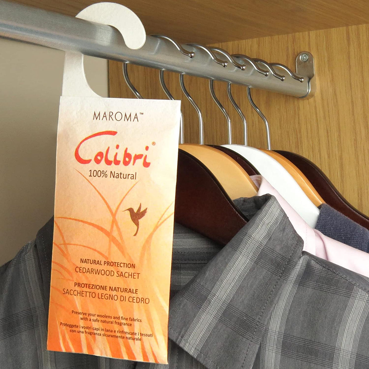 Colibri Cedarwood botanical hanging sachet for wardrobe storage