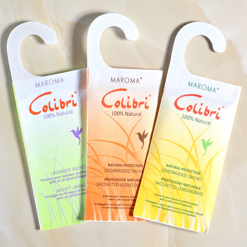 Colibri hanging sachet range for wardrobe storage