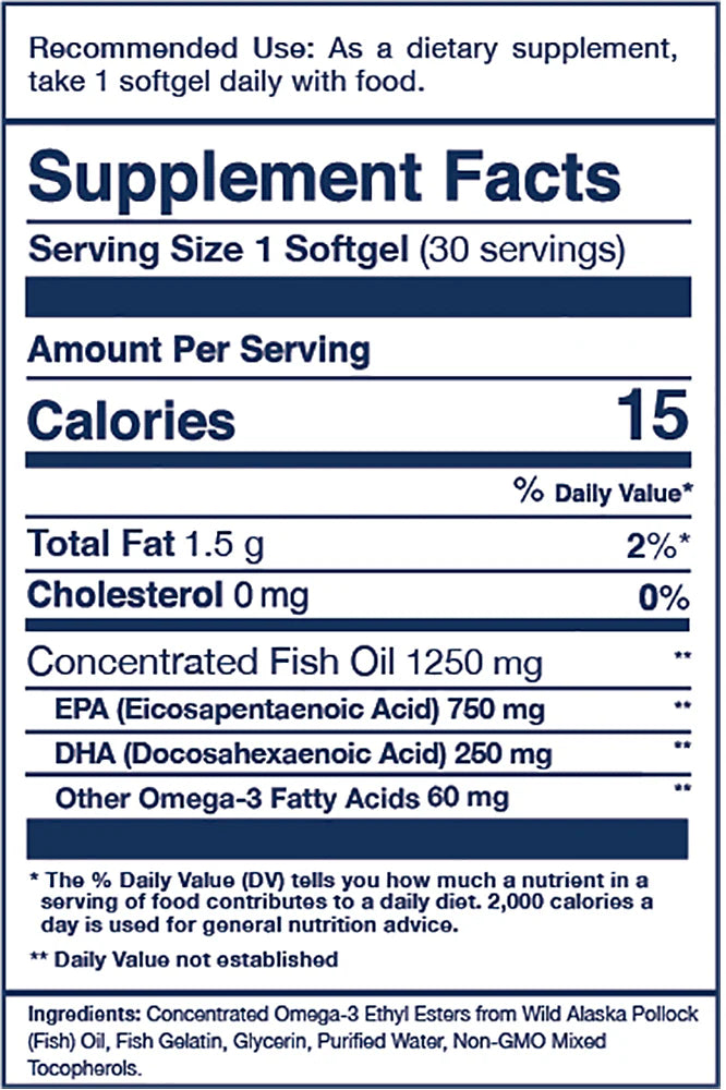 High strength EPA omega-3 fish oil in small softgel capsule