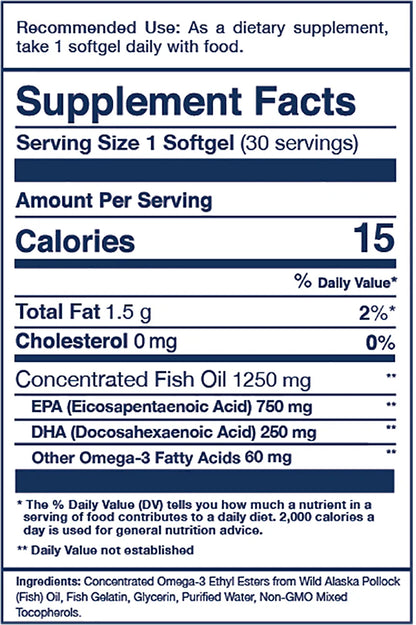 High strength EPA omega-3 fish oil in small softgel capsule