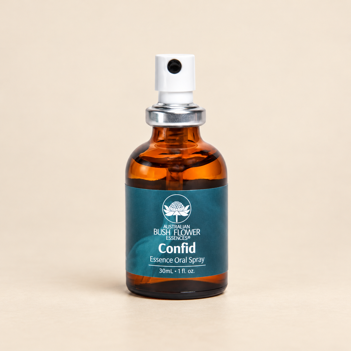 Australian Bush Flower confid oral spray on a warm beige background
