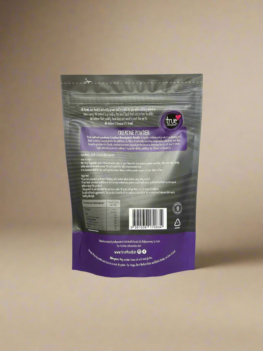 Pure creatine monohydrate unflavoured supplement powder for performance