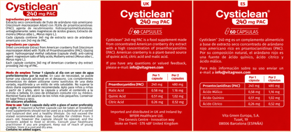 Cysticlean 240mg Cranberry Extract Capsules – 60 Capsules — readable original packaging label details