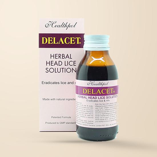 Delacet Herbal Head Lice Solution 100ml bottle and box